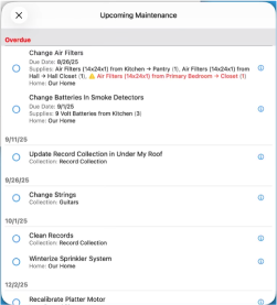 Upcoming tasks reminder screen